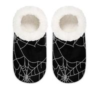 Mexpekil Pantuflas de casa de tela de araña negra de Halloween para mujeres y hombres, zapatos de casa de espuma viscoelástica antideslizantes, multicolor, 10.5/12 UK Wide