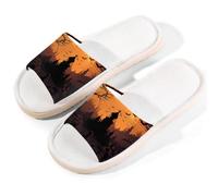 Mexpekil Pantuflas de castillo de Halloween para mujeres y hombres, diseño de murciélago de árbol de luna, zapatos de casa de verano de lino, multicolor, 8.5/9 UK Wide