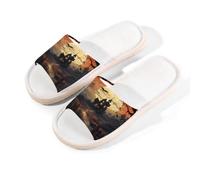 Mexpekil Pantuflas de castillo de murciélago de Halloween para mujeres y hombres, zapatos de casa de punta abierta, zapatos de lino de verano, multicolor, 6/6.5 UK Wide