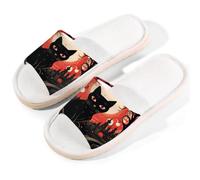 Mexpekil Pantuflas de gato de Halloween para mujeres y hombres, luna, árboles, castillo, puntera abierta, zapatos de casa de lino de verano, multicolor, 8.5/9 UK Wide