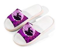 Mexpekil Pantuflas de Halloween con diseño de árbol de bruja, luna, murciélagos, para mujeres y hombres, zapatos de casa de punta abierta, pantuflas de lino de verano, multicolor, 8.5/9 UK Wide