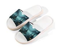 Mexpekil Pantuflas de Halloween con diseño de árbol de castillo y luna para mujeres y hombres, zapatos de casa de punta abierta, pantuflas de lino de, multicolor, 37/38 EU ancho