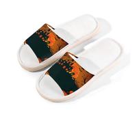 Mexpekil Pantuflas de Halloween con diseño de castillo de luna y calabaza para mujeres y hombres, zapatos de casa de punta abierta, pantuflas de lino de, multicolor, 6/6.5 UK Wide