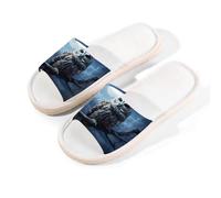 Mexpekil Pantuflas de lino con diseño de búho y luna para mujeres y hombres, para Halloween, con puntera abierta, para casa, multicolor, 8.5/9 UK Wide