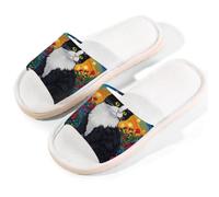 Mexpekil Pantuflas de lino con diseño de gato rojo y rosa para mujeres y hombres, con pintura al óleo y puntera abierta, zapatos de verano, multicolor, 37/38 EU ancho