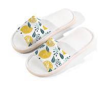 Mexpekil Pantuflas de lino para mujeres y hombres, antideslizantes, para casa, puntera abierta, para verano, para interiores y exteriores, Lindas hojas de limón, 41/42 EU