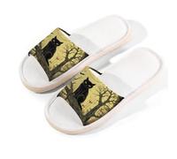 Mexpekil Pantuflas de murciélago de gato para mujeres y hombres, diseño de árboles de luna de Halloween, zapatos de casa de verano de lino, multicolor, 37/38 EU ancho