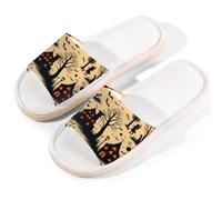 Mexpekil Pantuflas de murciélagos de Halloween para mujeres y hombres, con estampado de árbol de castillo, puntera abierta, zapatos de casa de lino de verano, multicolor, 6/6.5 UK Wide
