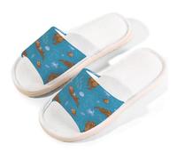 Mexpekil Pantuflas de nutria de animales marinos para mujeres y hombres, lindas nutrias con puntera abierta, zapatos de lino de verano, multicolor, 6/6.5 UK Wide