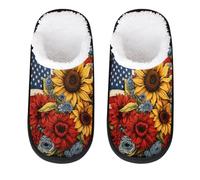Mexpekil Pantuflas esponjosas para mujeres y hombres, Bandera roja y amarilla con girasol, 8/11 UK Wide