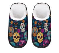 Mexpekil Pantuflas esponjosas para mujeres y hombres, Calaveras vintage coloridas, 4/7 UK Wide