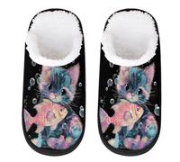 Mexpekil Pantuflas esponjosas para mujeres y hombres, Colorido gato pez, 8/11 UK Wide