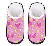 Mexpekil Pantuflas esponjosas para mujeres y hombres, Corazones rosados, estrella amarilla, 8/11 UK Wide