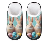Mexpekil Pantuflas esponjosas para mujeres y hombres, Dos huevos de Pascua de conejitos, 4/7 UK Wide