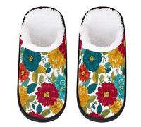 Mexpekil Pantuflas esponjosas para mujeres y hombres, Flor roja, azul y amarilla, 4/7 UK Wide
