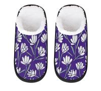 Mexpekil Pantuflas esponjosas para mujeres y hombres, Flores blancas moradas brillantes, 8/11 UK Wide