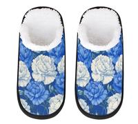 Mexpekil Pantuflas esponjosas para mujeres y hombres, Flores blancas y azules, 8/11 UK Wide