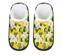Mexpekil Pantuflas esponjosas para mujeres y hombres, Flores blancas y hojas verdes, 8/11 UK Wide