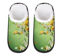 Mexpekil Pantuflas esponjosas para mujeres y hombres, Flores de primavera, rama, mariposa, 4/7 UK Wide
