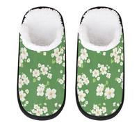 Mexpekil Pantuflas esponjosas para mujeres y hombres, Flores verdes y blancas, 8/11 UK Wide