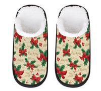 Mexpekil Pantuflas esponjosas para mujeres y hombres, Hojas de acebo de Feliz Navidad, 4/7 UK Wide