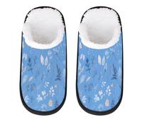 Mexpekil Pantuflas esponjosas para mujeres y hombres, Hojas de plantas azules, 4/7 UK Wide