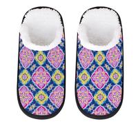 Mexpekil Pantuflas esponjosas para mujeres y hombres, Mandala tribal a cuadros, 8/11 UK Wide