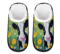 Mexpekil Pantuflas esponjosas para mujeres y hombres, Margarita amarilla vaca, 4/7 UK Wide