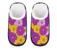 Mexpekil Pantuflas esponjosas para mujeres y hombres, Margarita morada y amarilla, 4/7 UK Wide