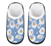 Mexpekil Pantuflas esponjosas para mujeres y hombres, Margaritas blancas brillantes, 8/11 UK Wide