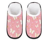Mexpekil Pantuflas esponjosas para mujeres y hombres, Mariposas blancas y estrellas amarillas, 8/11 UK Wide