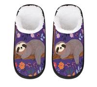 Mexpekil Pantuflas esponjosas para mujeres y hombres, Perezoso en rama morado, 4/7 UK Wide
