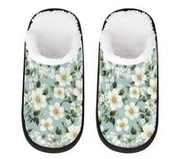 Mexpekil Pantuflas esponjosas para mujeres y hombres, Plantas de flores blancas, 8/11 UK Wide