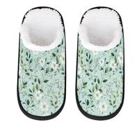 Mexpekil Pantuflas esponjosas para mujeres y hombres, Rama floral azul y verde, 4/7 UK Wide