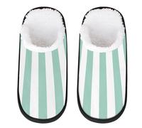 Mexpekil Pantuflas esponjosas para mujeres y hombres, Rayas blancas aguamarina, 8/11 UK Wide