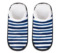 Mexpekil Pantuflas esponjosas para mujeres y hombres, Rayas blancas y azul marino, 8/11 UK Wide