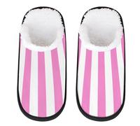 Mexpekil Pantuflas esponjosas para mujeres y hombres, Rayas blancas y rosas, 8/11 UK Wide
