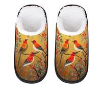 Mexpekil Pantuflas esponjosas para mujeres y hombres, Red Birds on Flowers Branch, 8/11 UK Wide