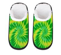Mexpekil Pantuflas esponjosas para mujeres y hombres, Tinte anudado verde y amarillo, 4/7 UK Wide