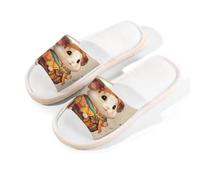 Mexpekil Pantuflas étnicas de hámster para mujeres y hombres, lindas pantuflas de lino de verano con puntera abierta de animales de dibujos animados, multicolor, 8.5/9 UK Wide