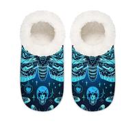 Mexpekil Pantuflas góticas con diseño de calavera y mariposa para mujer, pantuflas peludas para casa, zapatos antideslizantes para mujeres, hombres y mujeres, Mariposa de calavera gótica mística