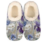 Mexpekil Pantuflas para mujer y hombre con cuello esponjoso, pantuflas cálidas de invierno, antideslizantes, para interiores, zapatos de casa, regalos para mamá y papá (varias tallas 4-11), Flores
