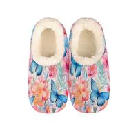 Mexpekil Pantuflas para mujer y hombre con cuello esponjoso, pantuflas cálidas de invierno, antideslizantes, para interiores, zapatos de casa, regalos para mamá y papá (varias tallas 4-11), Mariposa
