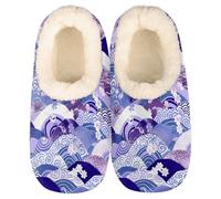 Mexpekil Pantuflas para mujer y hombre con cuello esponjoso, pantuflas cálidas de invierno, antideslizantes, para interiores, zapatos de casa, regalos para mamá y papá (varias tallas 4-11), Onda