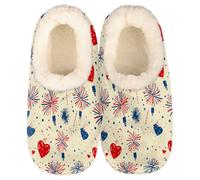 Mexpekil Pantuflas para mujer y hombre con cuello esponjoso, pantuflas cálidas de invierno, antideslizantes, para interiores, zapatos de casa, regalos para mamá y papá (varias tallas 4-11), 4 de julio