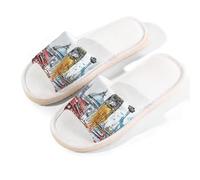 Mexpekil Pantuflas vintage británicas del Gran Ben del Reino Unido para mujeres y hombres, zapatos de casa de punta abierta, pantuflas de lino de verano, multicolor, 8.5/9 UK Wide