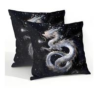 Mexpekil Paquete de 2 fundas de cojín para exteriores de 55 x 55 cm, fundas de almohada impermeables con diseño de dragón chino, luna, fundas de cojín decorativas para jardín, patio, sofá, banco