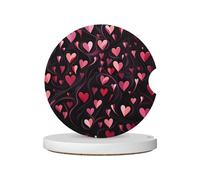 Mexpekil Paquete de 2 posavasos de coche para portavasos con base de corcho antideslizante, corazones negros, absorbentes de amor, posavasos de cerámica para bebidas, accesorios universales de coche