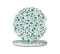 Mexpekil Paquete de 2 posavasos de coche para portavasos con base de corcho antideslizante, patrón floral verde azulado, posavasos de cerámica absorbentes para bebidas, accesorios universales para