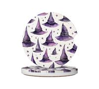 Mexpekil Paquete de 2 posavasos de coche para portavasos con base de corcho antideslizante, sombrero de Halloween, estrella absorbente, posavasos de cerámica para bebidas, accesorios universales de